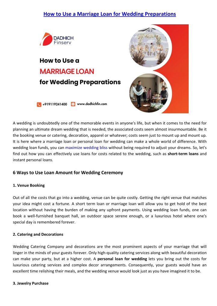 how to use a marriage loan for wedding