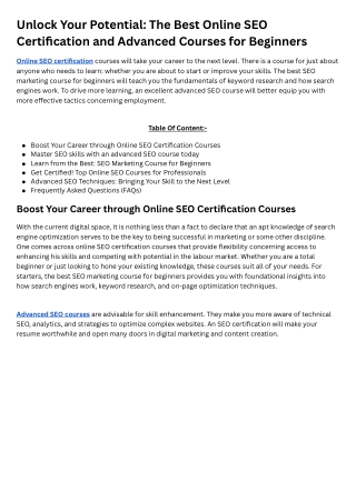 Unlock Your Potential The Best Online SEO Certification and Advanced Courses for Beginners