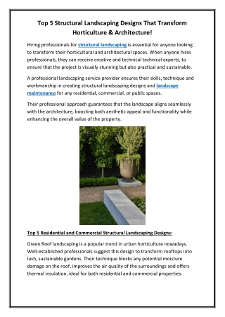 Top 5 Structural Landscaping Designs That Transform Horticulture & Architecture