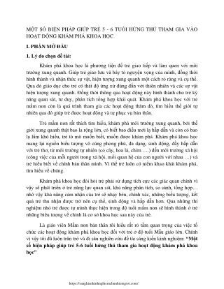 Một số biện pháp giúp trẻ 5-6 tuổi hứng thú tham gia hoạt động khám phá khoa học