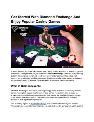 Get Started With Diamond Exchange And Enjoy Popular Casino Games