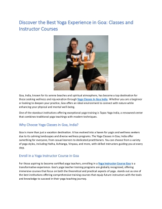 Yoga Classes In Goa India