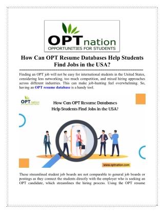 How Can OPT Resume Databases Help Students