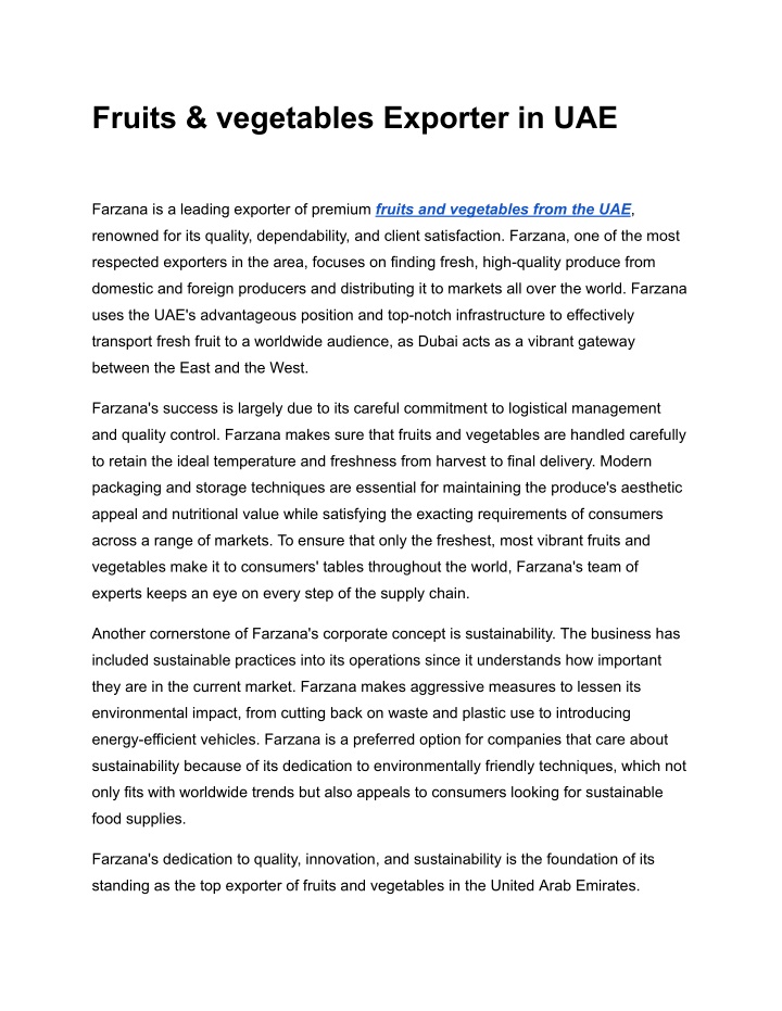 fruits vegetables exporter in uae