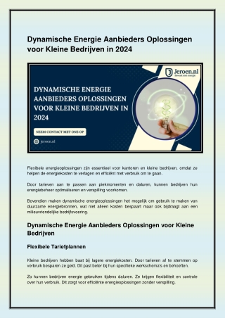 Dynamische Energie Aanbieders Oplossingen voor Kleine Bedrijven in 2024
