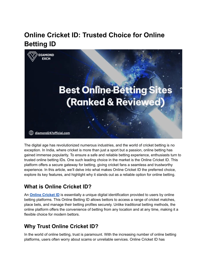 online cricket id trusted choice for online