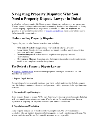 Navigating Property Disputes Why You Need a Property Dispute Lawyer in Dubai