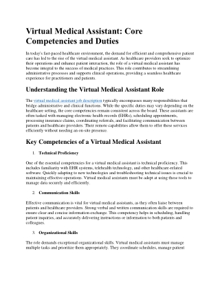 Virtual Medical Assistant: Core Competencies and Duties