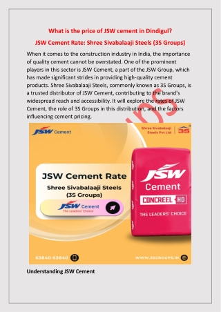 What is the price of JSW cement in Dindigul