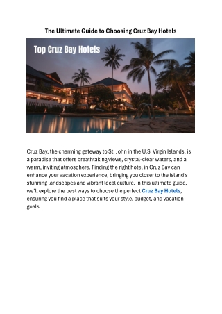 The Ultimate Guide to Choosing Cruz Bay Hotels