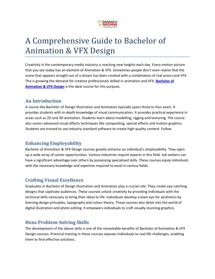 a comprehensive guide to bachelor of animation