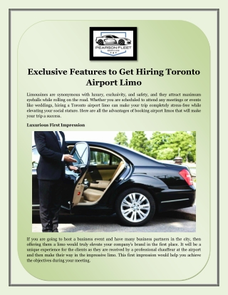 Exclusive Features to Get Hiring Toronto Airport Limo