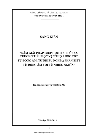 5 Giải pháp giúp HS Lớp 5A học tốt từ đồng âm, từ nhiều nghĩa và cách phân biệt