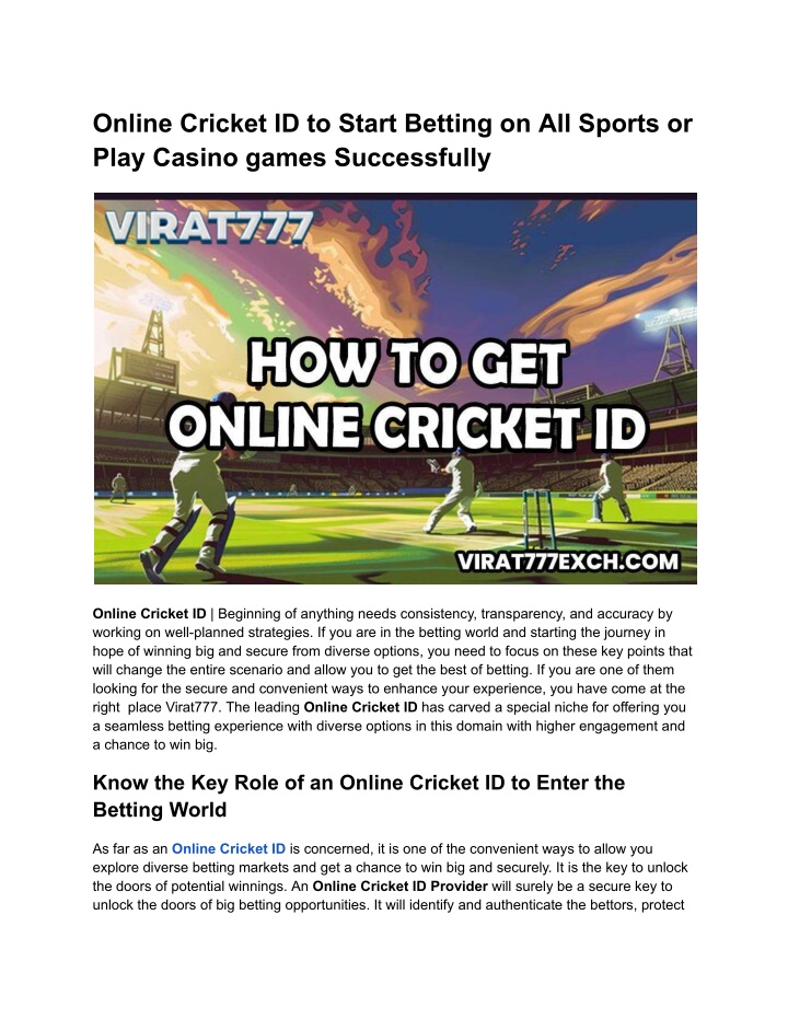 online cricket id to start betting on all sports