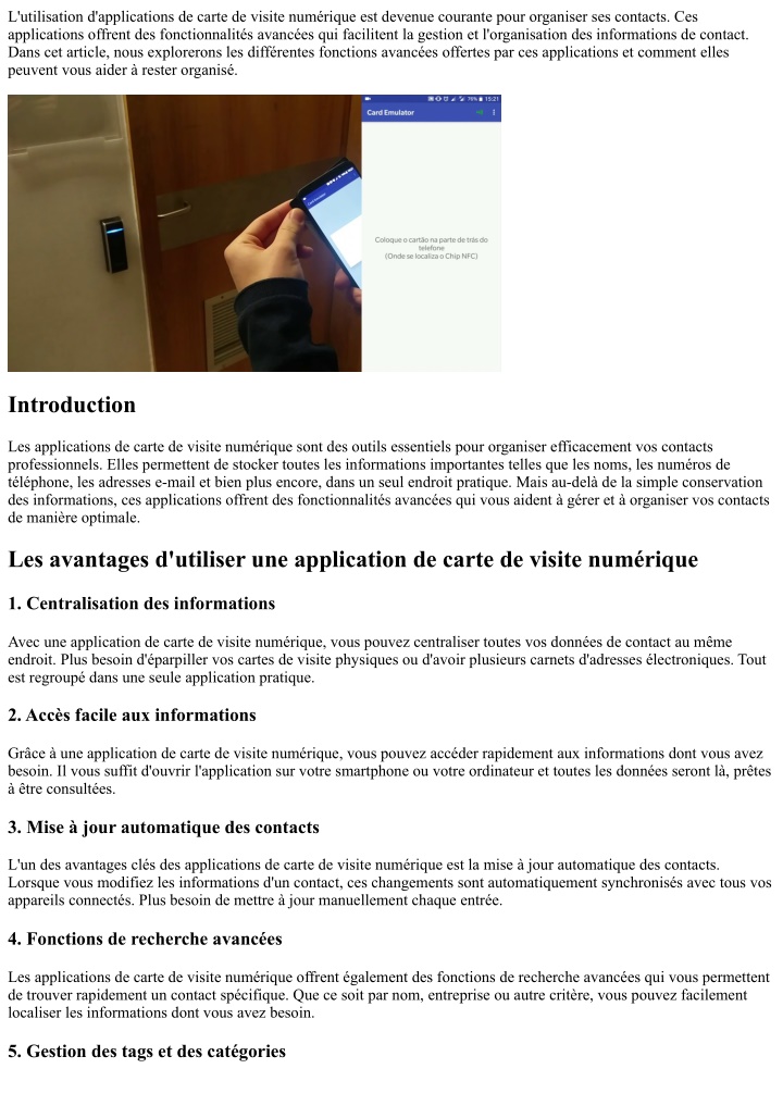 l utilisation d applications de carte de visite