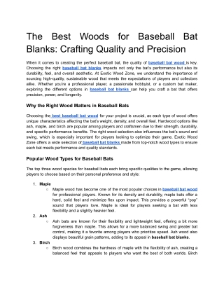 The Best Woods for Baseball Bat Blanks_ Crafting Quality and Precision