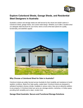 Explore Colorbond Sheds, Garage Sheds, and Residential Steel Designers in Australia