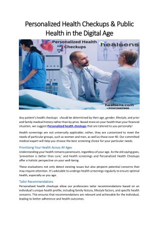Personalized Health Checkups & Public Health in the Digital Age