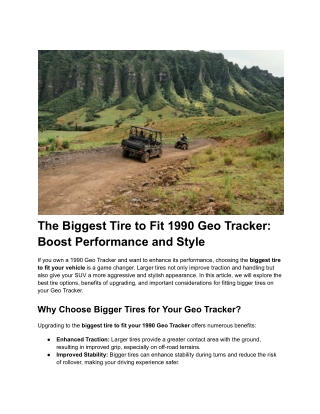 The Biggest Tire to Fit 1990 Geo Tracker_ Boost Performance and Style