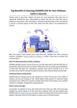 Top Benefits of Choosing ZOOMiN LIVE for Your Childcare Center's Security