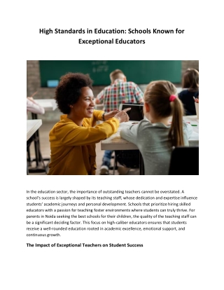 High Standards in Education: Schools Known for Exceptional Educators