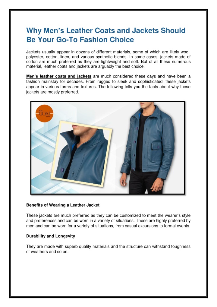 why men s leather coats and jackets should