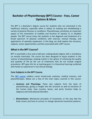 Bachelor of Physiotherapy (BPT) Course - Fees , Career Options & More