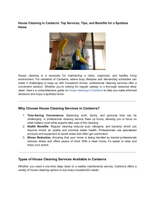 House Cleaning in Canberra_ Top Services, Tips, and Benefits for a Spotless Home