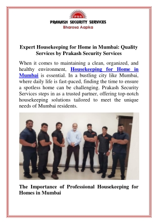 Expert Housekeeping for Home in Mumbai Quality Services by Prakash Security Services