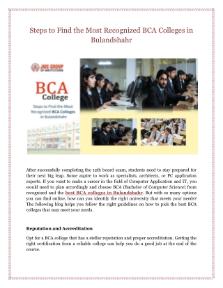 Steps to Find the Most Recognized BCA Colleges in Bulandshahr