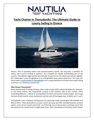 Yacht Charter in Thessaloniki- The Ultimate Guide to Luxury Sailing in Greece