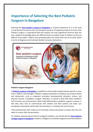 Importance of Selecting the Best Pediatric Surgeon in Bangalore