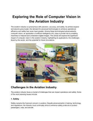 Exploring the Role of Computer Vision in the Aviation Industry