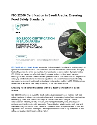 ISO 22000 Certification in Saudi Arabia_ Ensuring Food Safety Standards