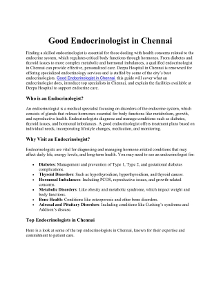 Good Endocrinologist in Chennai