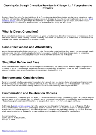 Checking Out Straight Cremation Providers in Chicago, IL: A Comprehensive Overview