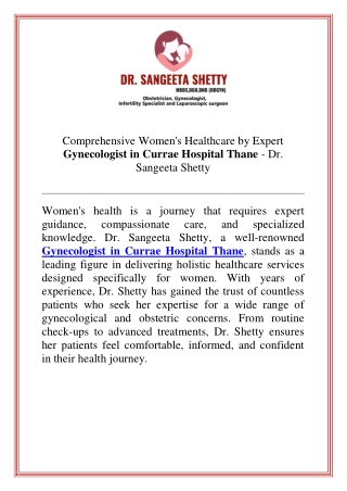 Comprehensive Women's Healthcare by Expert Gynecologist in Currae Hospital Thane  Dr. Sangeeta Shetty