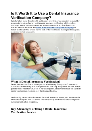 Is It Worth It to Use a Dental Insurance Verification Company