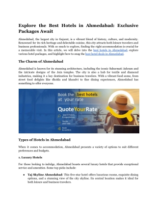 Explore the Best Hotels in Ahmedabad: Exclusive Packages Await