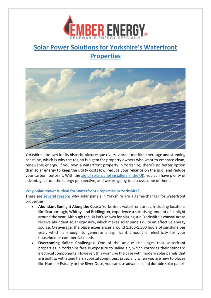 solar power solutions for yorkshire s waterfront