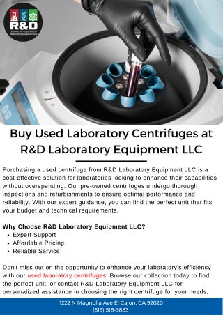 Buy Used Laboratory Centrifuges at R&D Laboratory Equipment LLC