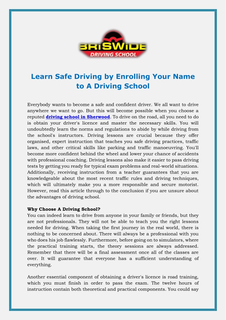 learn safe driving by enrolling your name