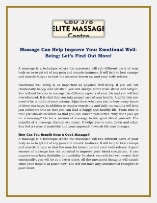 Massage Can Help Improve Your Emotional Well-Being- Let’s Find Out More