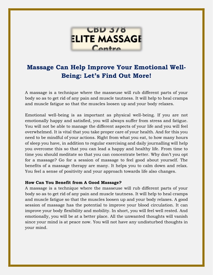 massage can help improve your emotional well