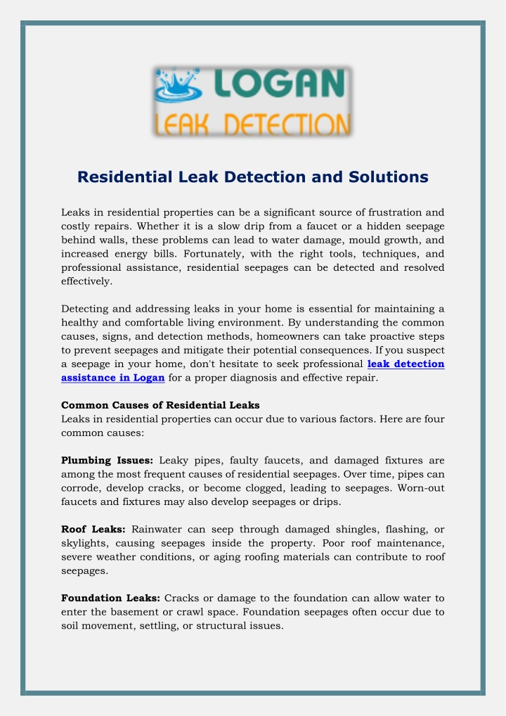 residential leak detection and solutions