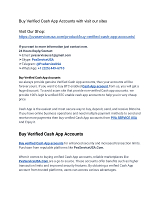Top 10 Web-Sites to Buy Verified Cash App Accounts In USA 2024-2025