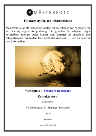 Fotokurs nybörjare   Masterfoto.se