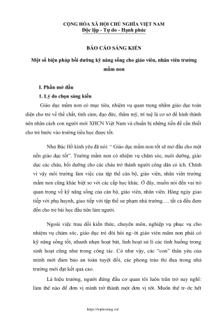 Một số biện pháp bồi dưỡng kỹ năng sống cho giáo viên, nhân viên trường mầm non