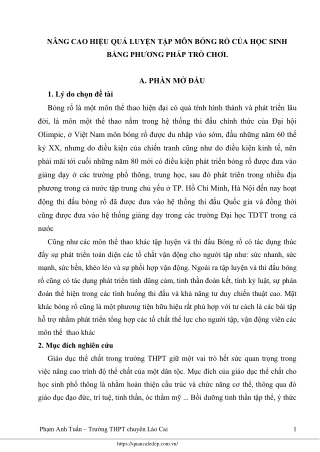 Nâng cao hiệu quả luyện tập môn Bóng rổ của học sinh bằng phương pháp trò chơi