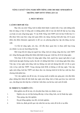 Nâng cao kỹ năng nghe môn Tiếng Anh cho HS Khối 10 trường THPT DTNT tỉnh Lào Cai
